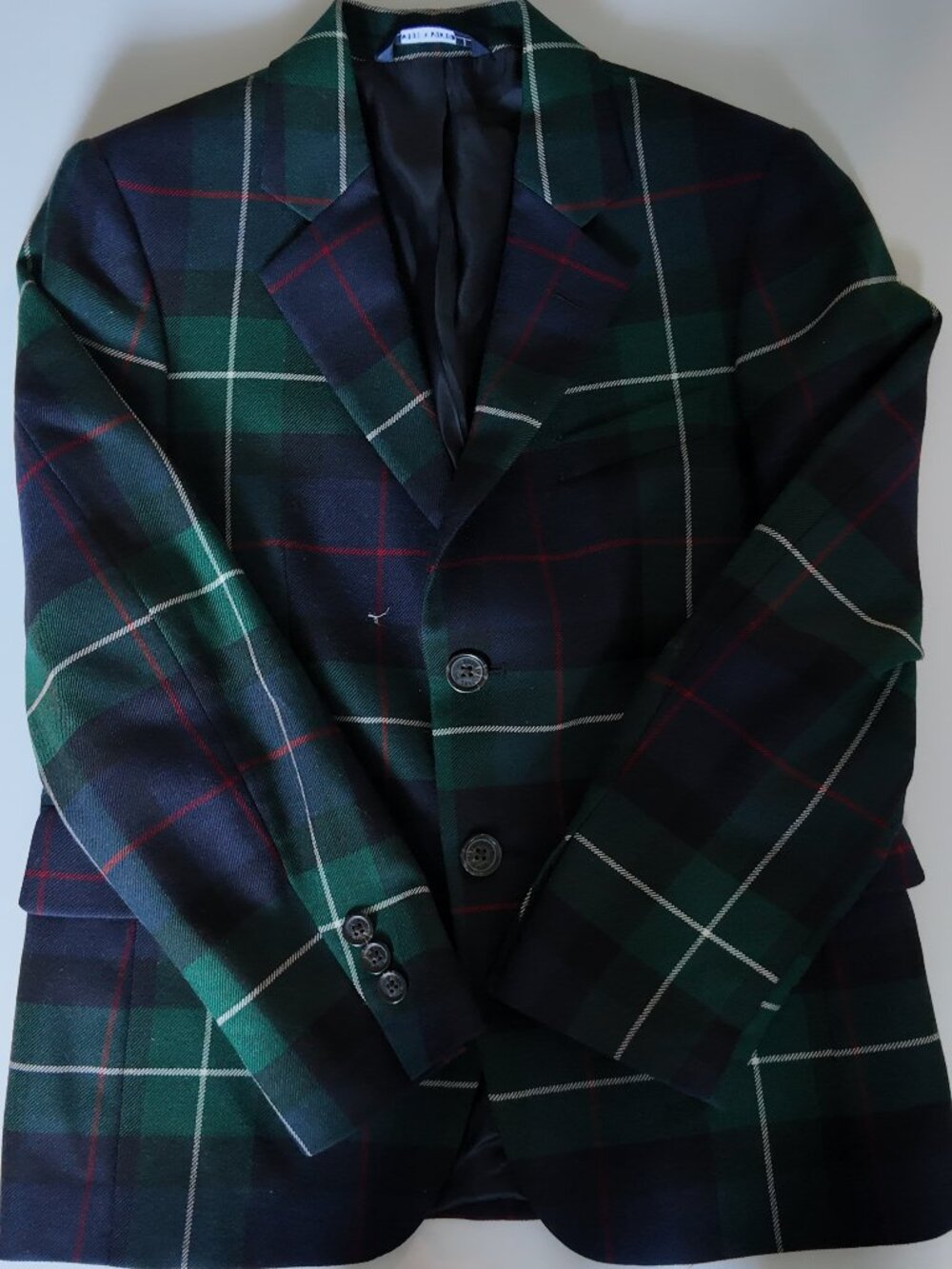 Brooks Brothers Fleece Boys Tartan Plaid Blazer Navy Green